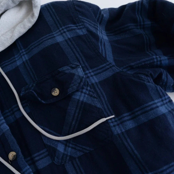 Vintage 90S Wrangler Authentics Navy And  Blue Checker Pattern With Hood Shacket - Picture 10 of 12